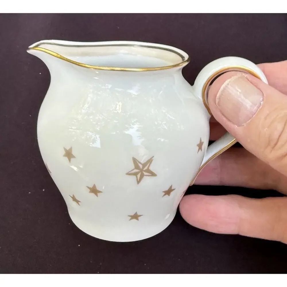 Rare Vintage Bing & Grondahl Milky Way Gold Star Pattern Tea Pot Cream & Sugar